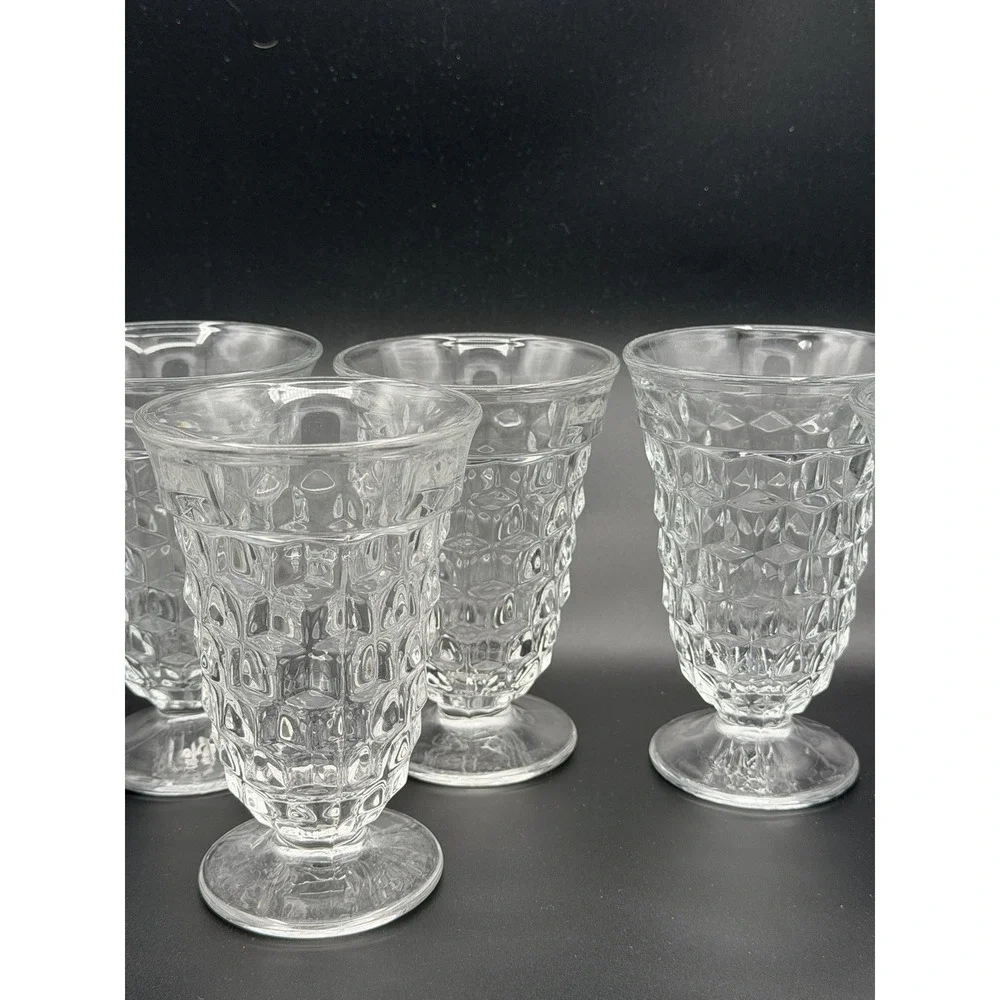 Vtg Fostoria American Clear Footed Iced Tea Glass Tumbler Set of 6 Cubed Pattern